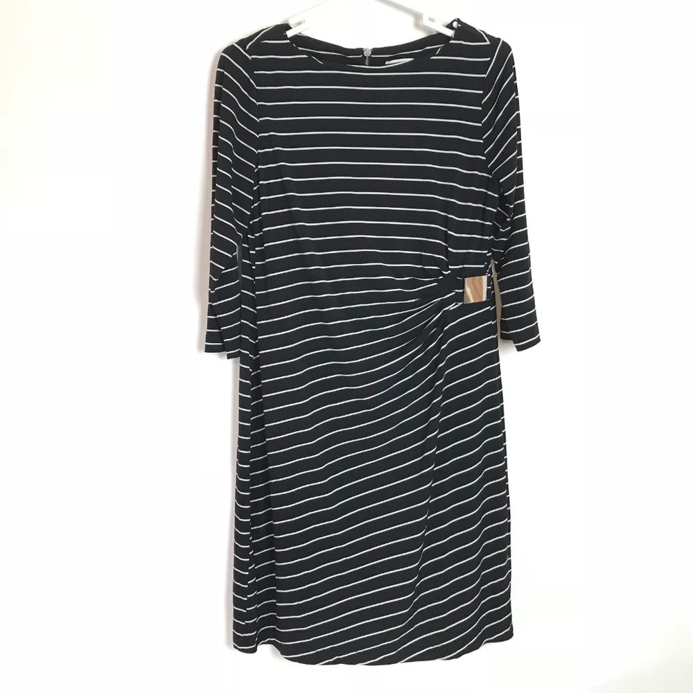 CHICO'S  shift dress Black White Striped 3/4